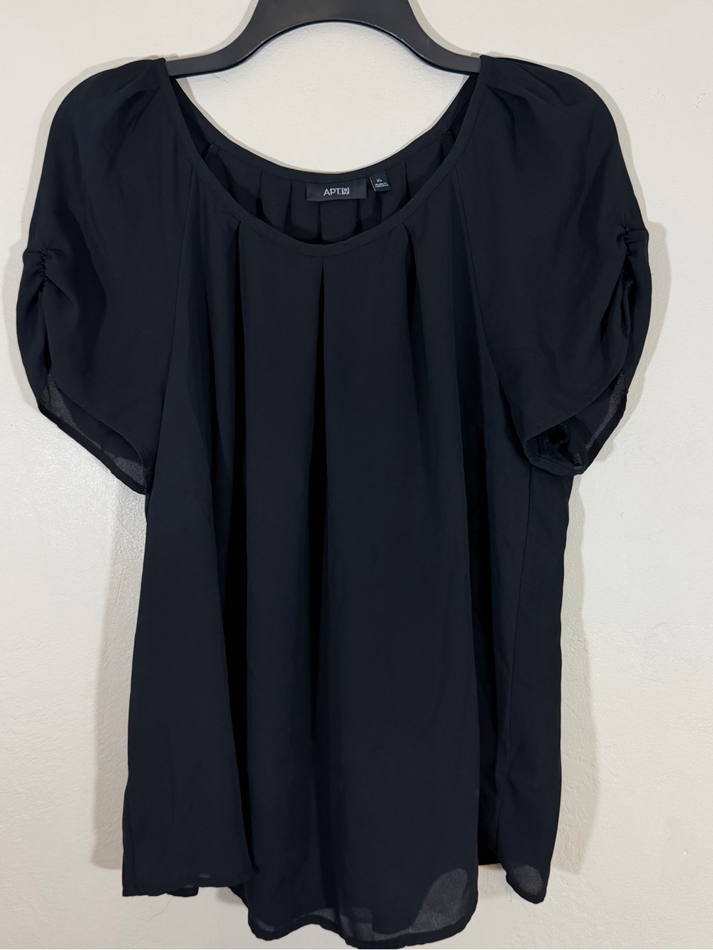 Apt 9 Black Pleated Scoop Neck Short Sleeve Chiffon Blouse Top XL